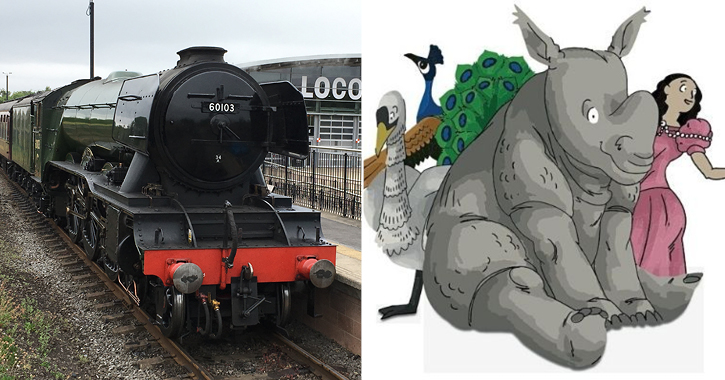 The Flying Scotsman at Locomotion and a drawing of Clara the Rhino 